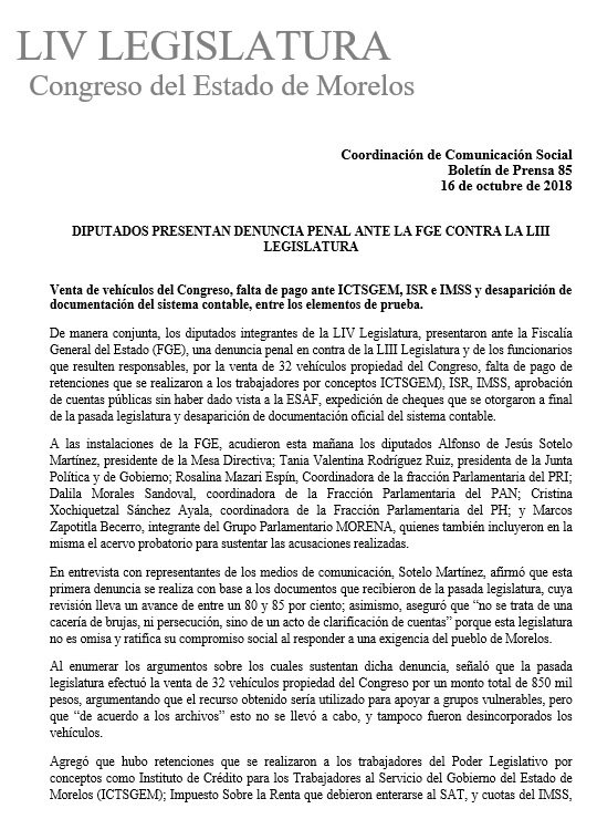 Diputados de Morelos denuncian a legislatura anterior por desvíos - diputados-morelos-denuncian-anterior-legislatura-3