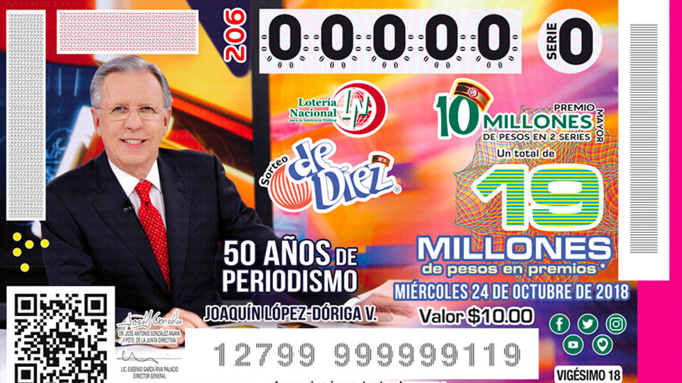 Sorteo de la Lotería Nacional celebra 50 años de periodismo de Joaquín López-Dóriga