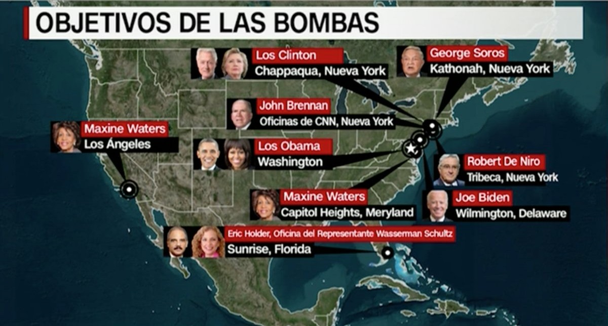 Imputan cinco cargos a sospechoso de envío de bombas en EE.UU. - objetivos-de-las-bombas