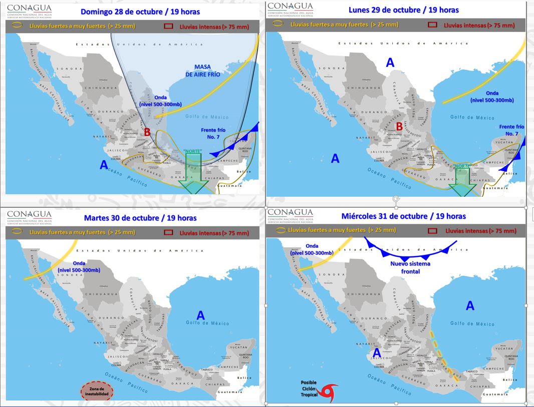 Frente frío 7 provocará tormentas en el sureste del país - pronostico-domingo-28