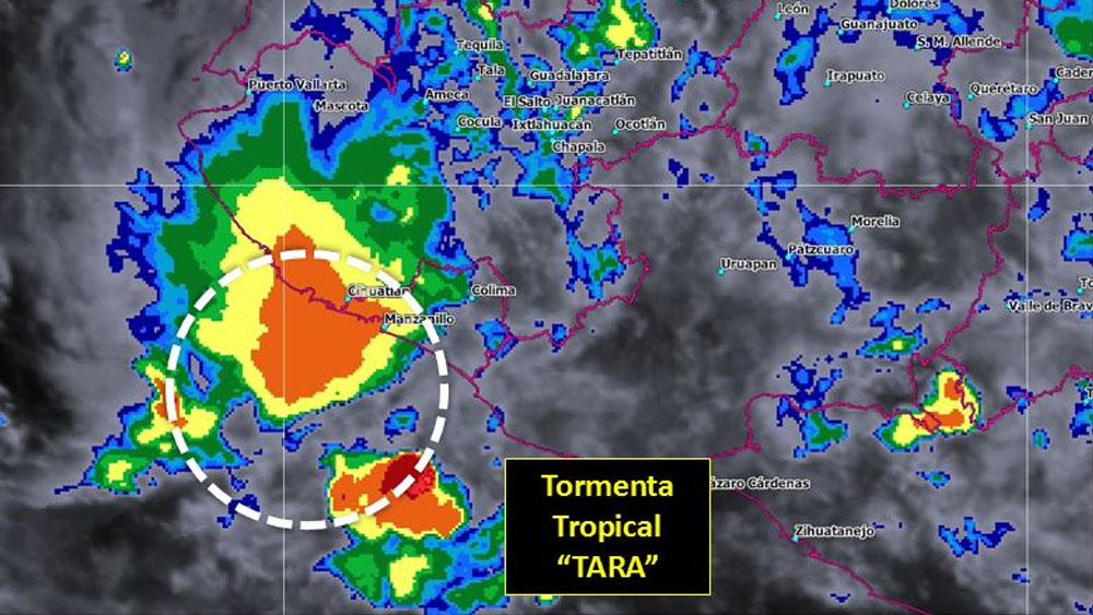 Centro de tormenta Tara se localiza cerca de la costa de Colima Centro de tormenta Tara se localiza cerca de la costa de Colima