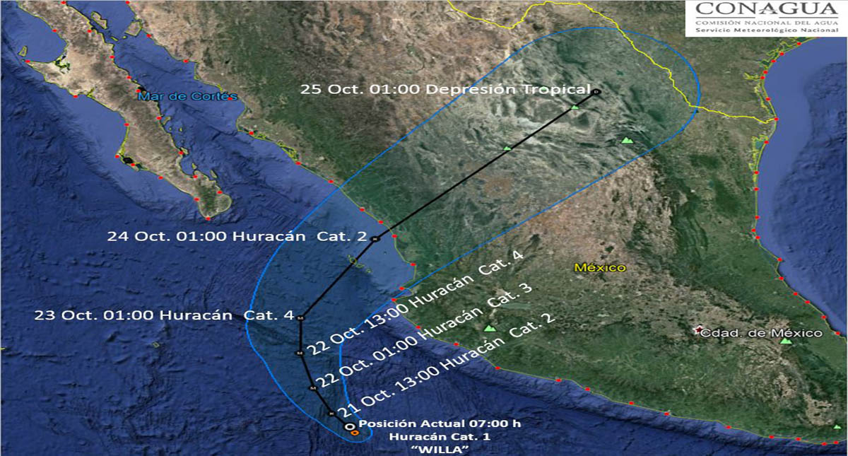 'Willa', ahora poderoso huracán categoría 4 - trayectoria-de-willa