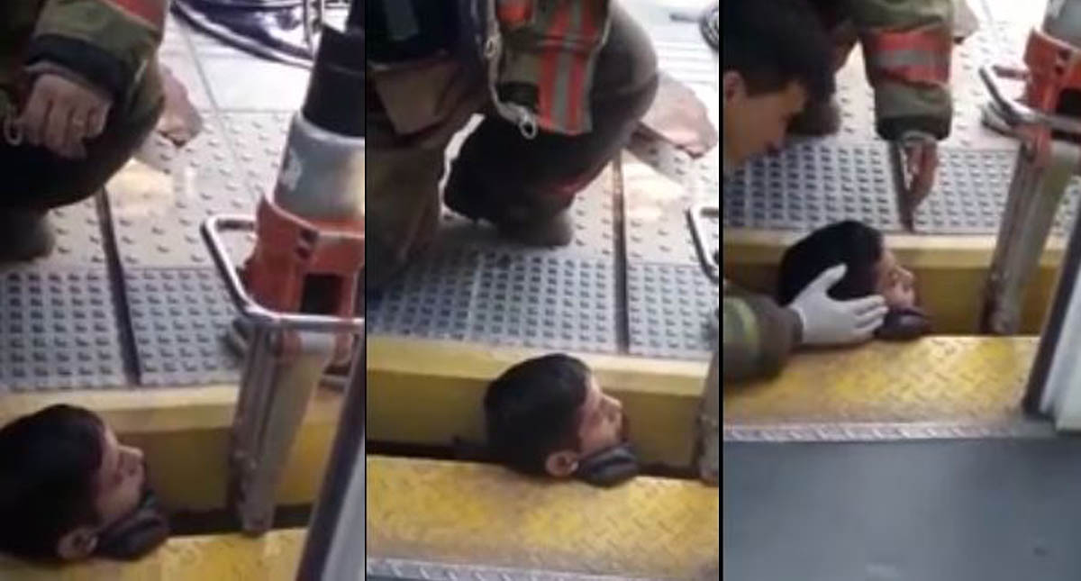 #Video Vagonero queda atrapado del cuello en tren de Buenos Aires