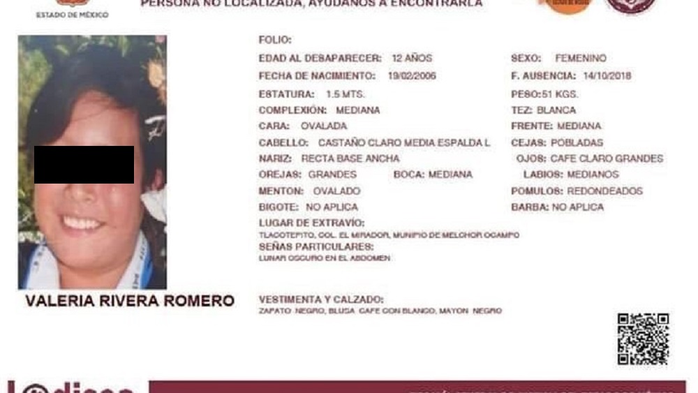 Hallan cadáver de niña de 12 años desaparecida en Melchor Ocampo - valeria-rivera-romero-melchor-ocampo