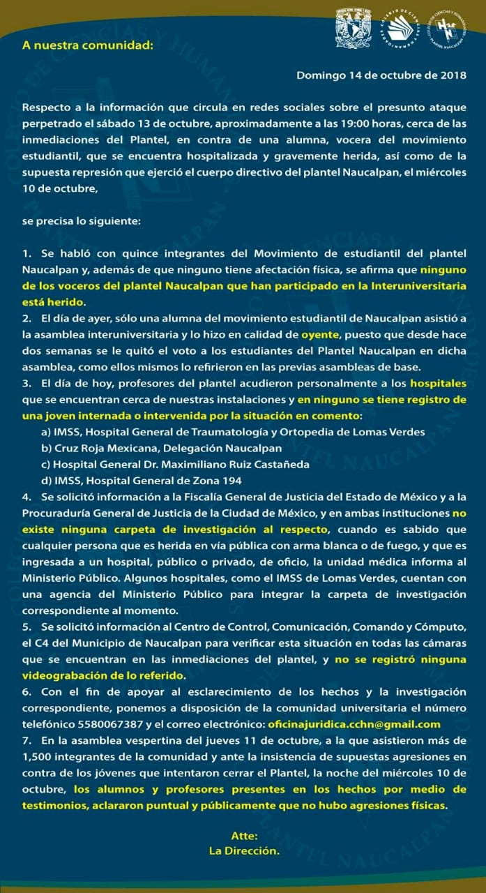 Desmiente CCH supuesto ataque contra vocera; sigue investigación - whatsapp-image-2018-10-14-at-70820-pm-1