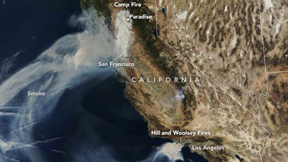 Así se ve uno de los incendios en California desde el espacio - incendio-camp-fire-california-nasa-2