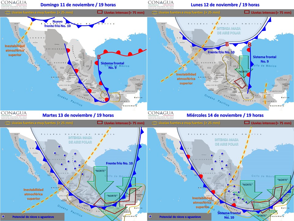 Frente frío 9 provocará lluvias en 28 estados del país - pronostico-11-de-noviembre