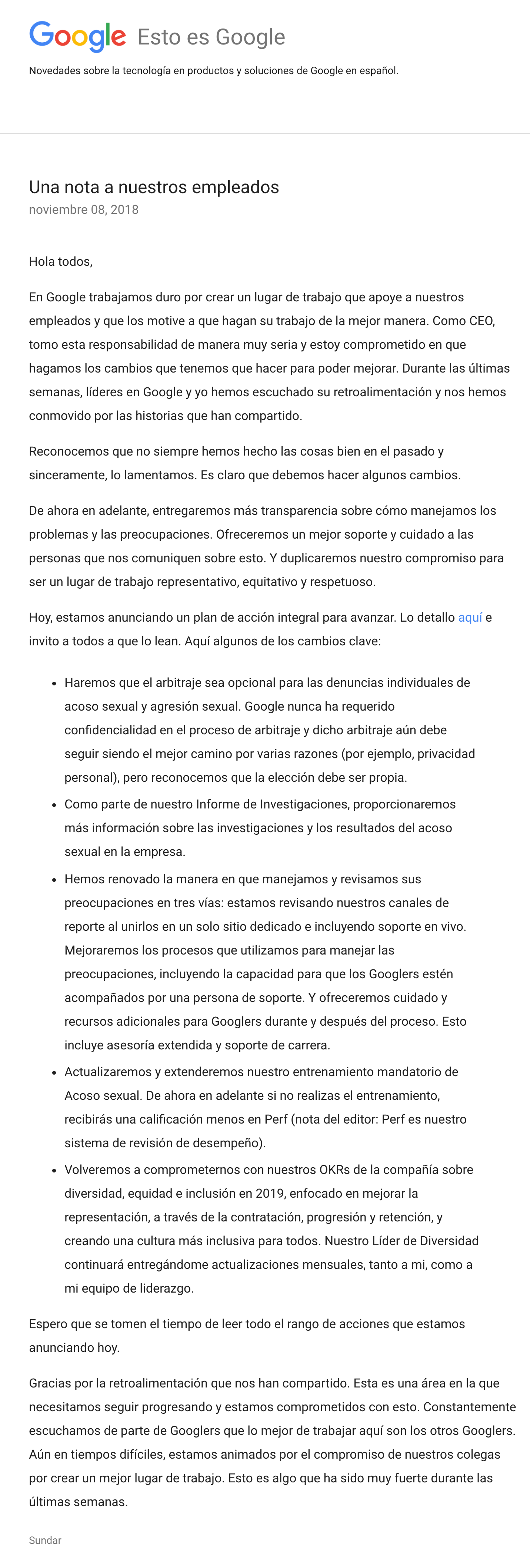 Google responde a empleados tras protesta por acoso sexual - screencapture-latam-googleblog-2018-11-una-nota-nuestros-empleados-html-2018-11-08-12-16-45-e1541701106385