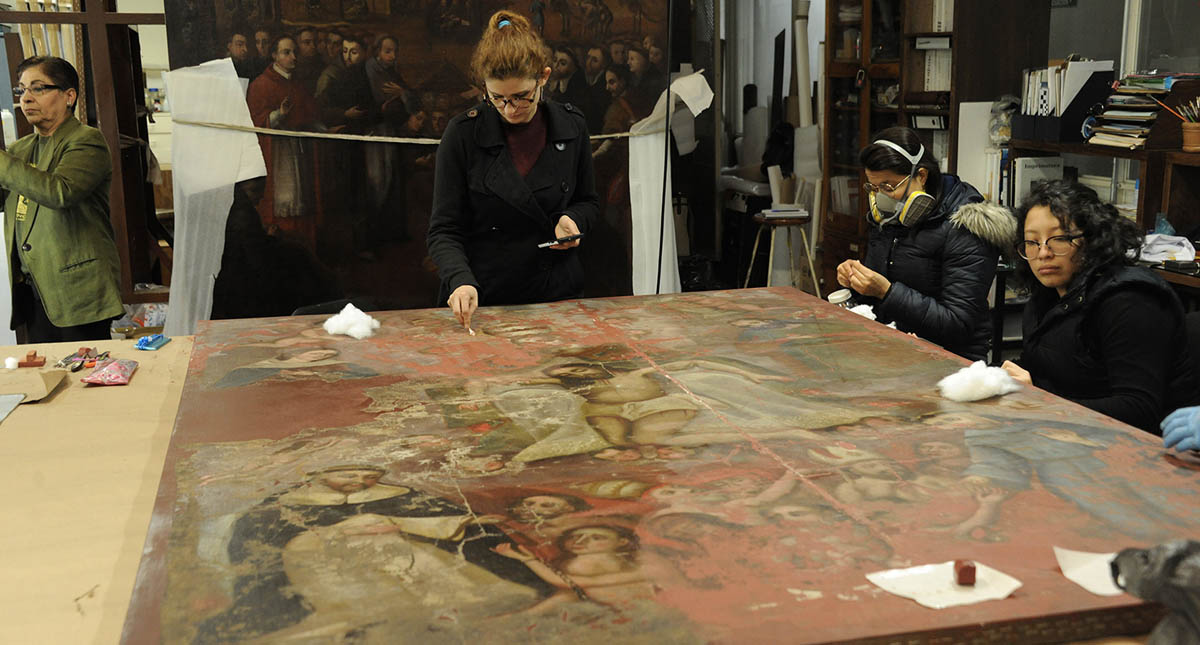 Restauran lienzo fragmentado durante el sismo de 2017 - oleo-danado-sismo-3