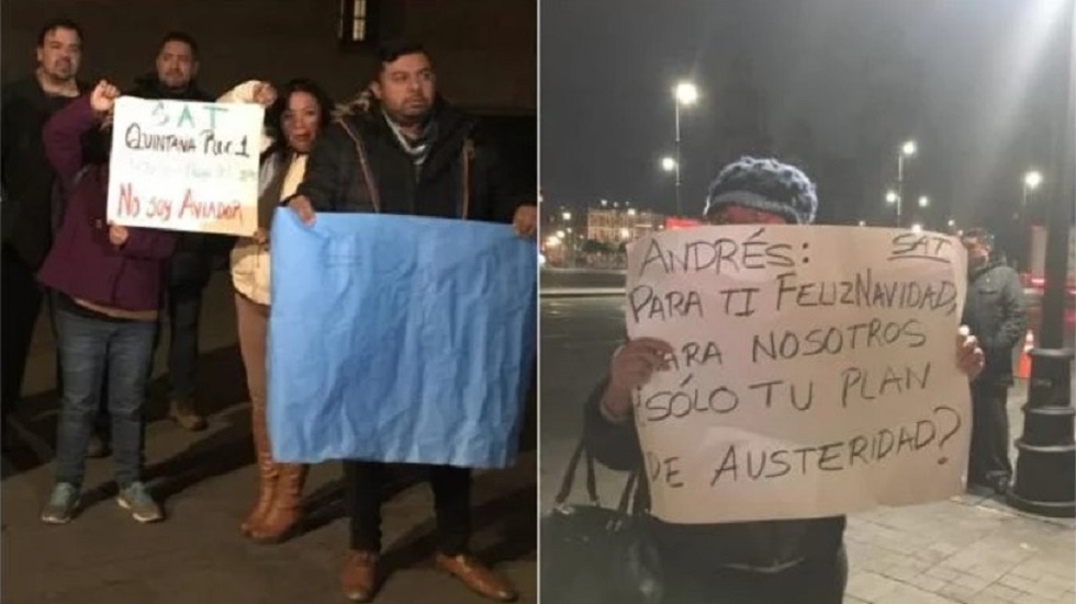 Ex trabajadores del SAT se manifiestan afuera de Palacio Nacional - protestas-en-palacio-nacional