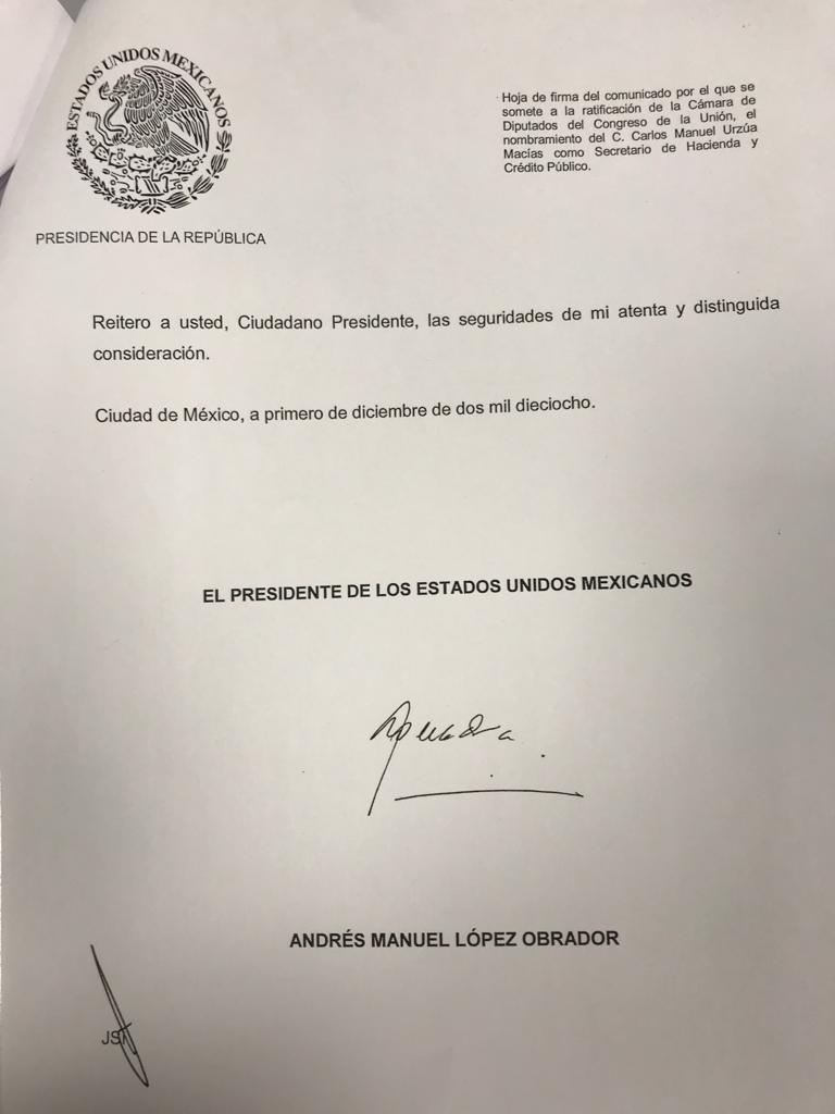 Llega a San Lázaro nombramiento de Carlos Urzúa como titular de la SHCP; debe ser ratificado - whatsapp-image-2018-12-05-at-202005