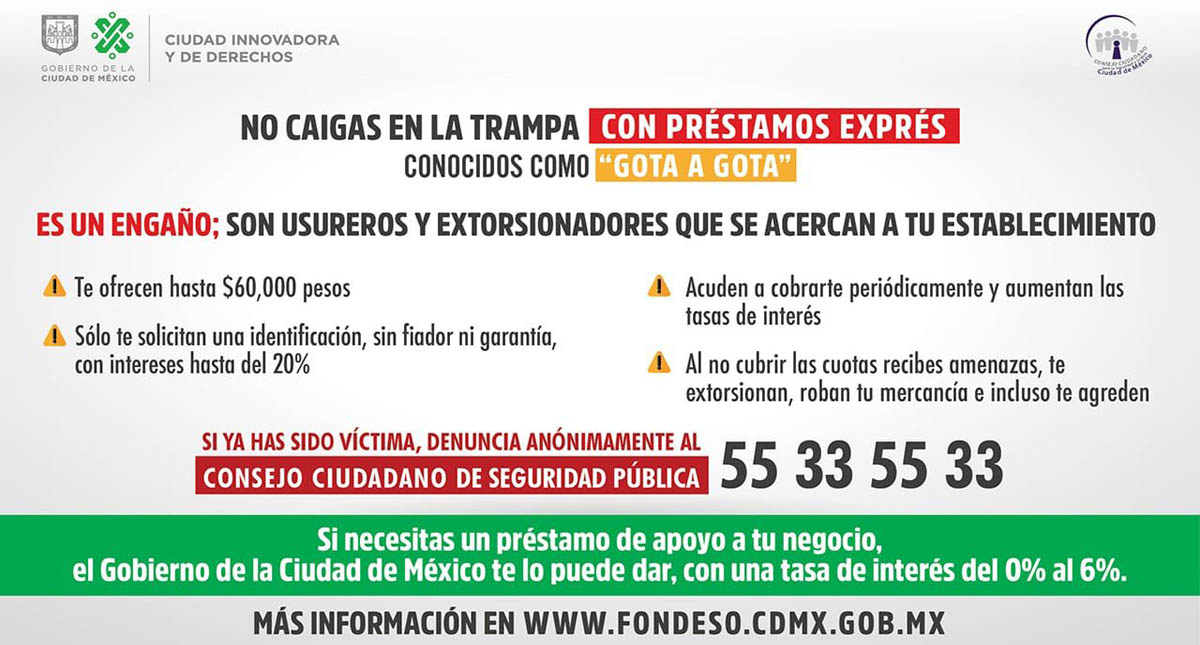 Gobierno de la CDMX acumula 58 denuncias por extorsión "Gota a Gota" - campana-informativa-contra-la-extorsion-gota-a-gota