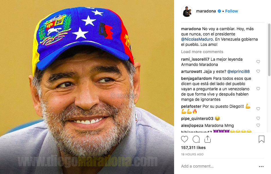 "Hoy, más que nunca, con el presidente Nicolás Maduro": Maradona - captura-de-pantalla-2019-01-24-a-las-114702