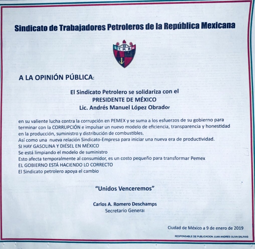 Sindicato petrolero respalda lucha de AMLO contra robo de combustible - comunicado-del-sindicato-petrolero