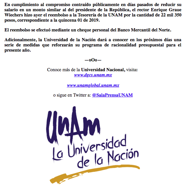 Rector de la UNAM reduce su sueldo - comunicado-unam
