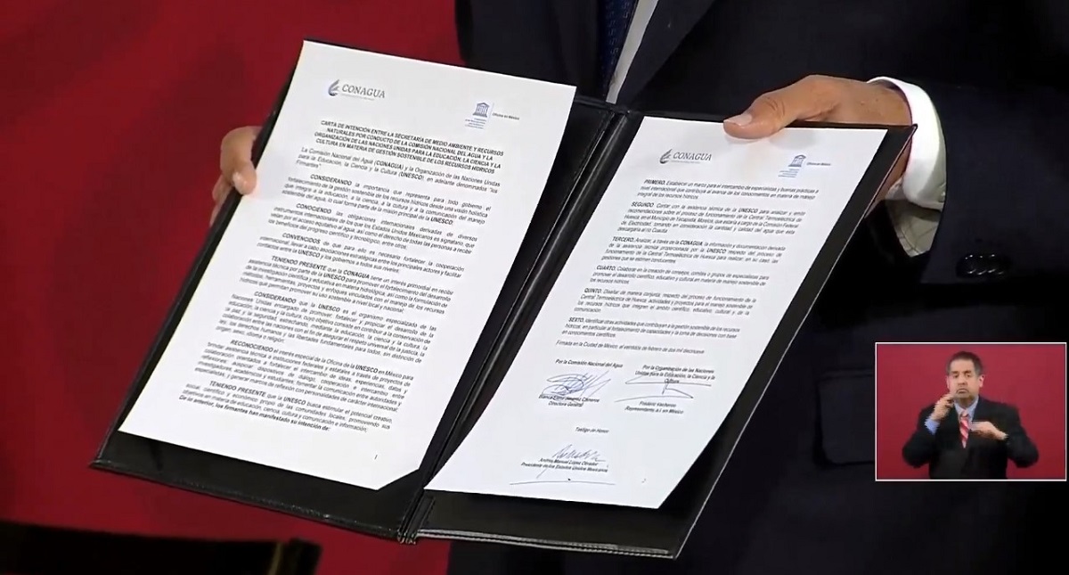 AMLO suscribe acuerdo con la ONU para termoeléctrica de Morelos - acuerdo-firmado-unesco-conagua