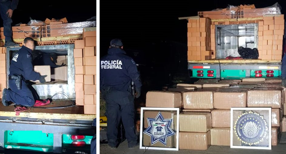Hallan más de una tonelada de mariguana en camión cargado con ladrillos