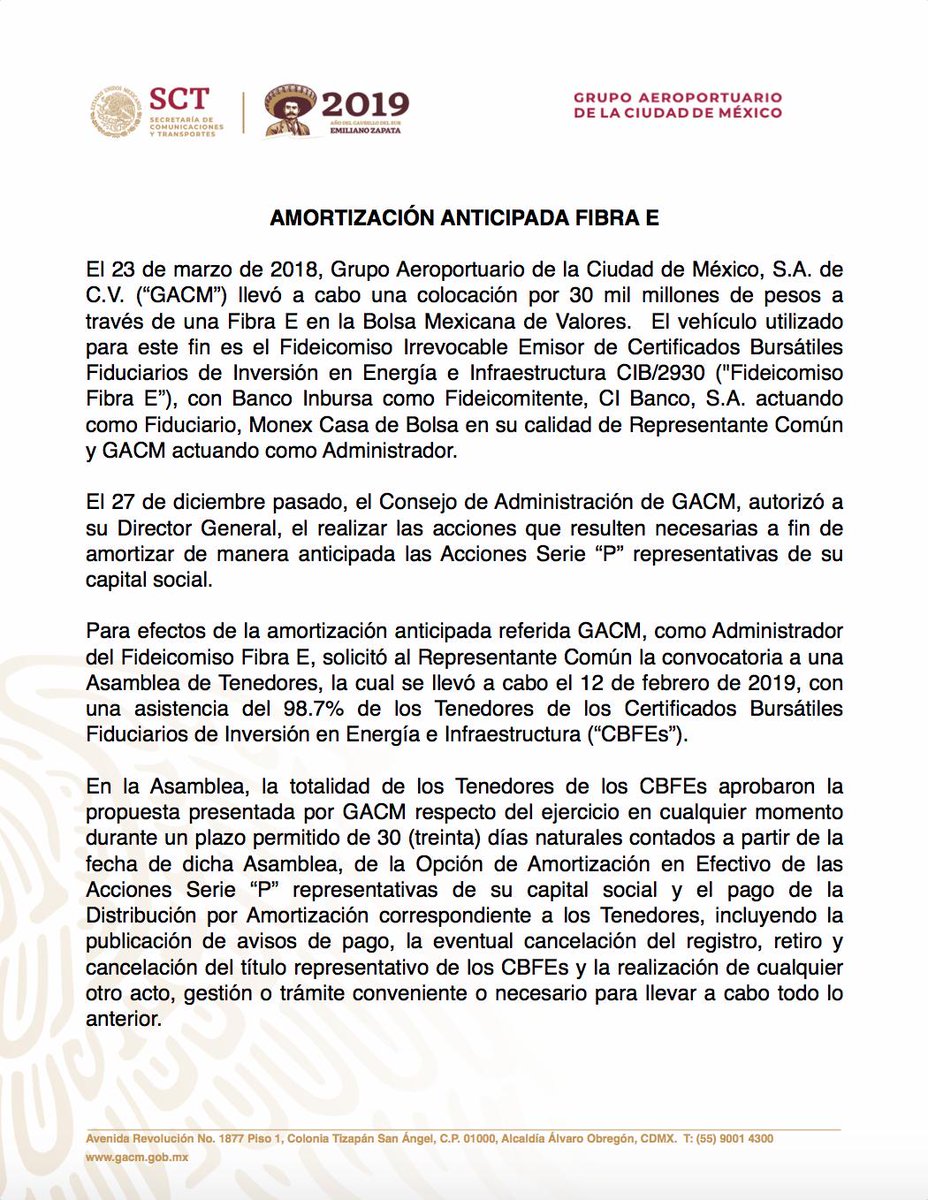 GACM liquida a tenedores de Fibra E del NAIM - gacm-naim-fibra-e