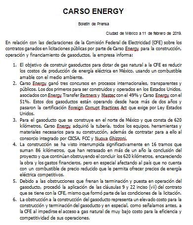 Interrupciones han retrasado construcción de gasoducto: Carso Energy - gasoducto