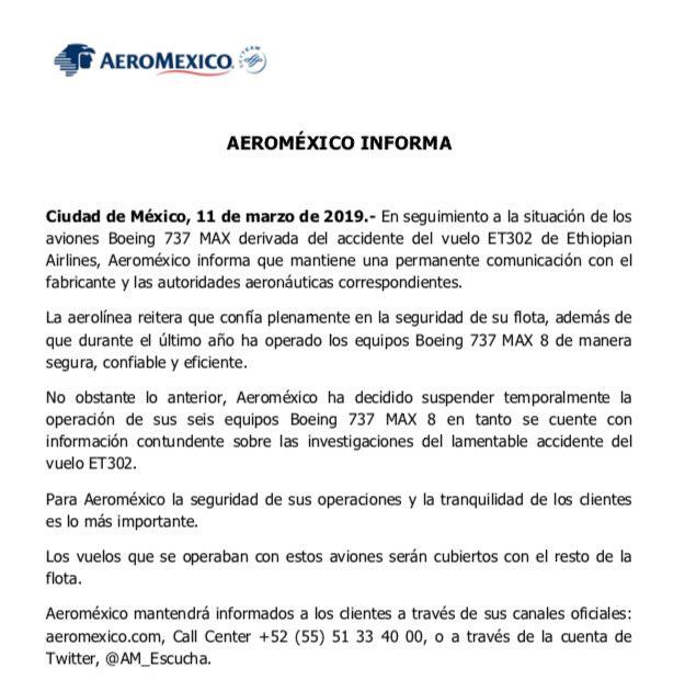 Aeroméxico suspende temporalmente operación de equipos Boeing 737 MAX 8 - aeromexico-boeing-max