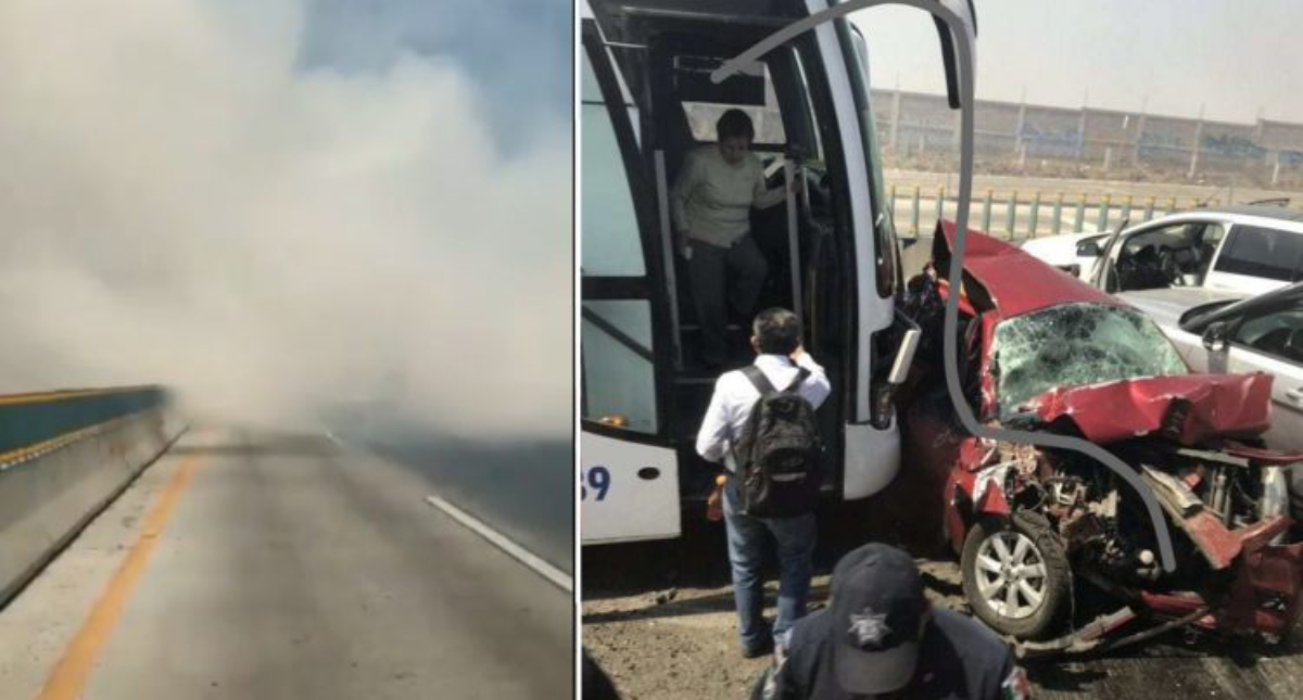 Incendio de pastizales provoca carambola en la autopista México-Puebla