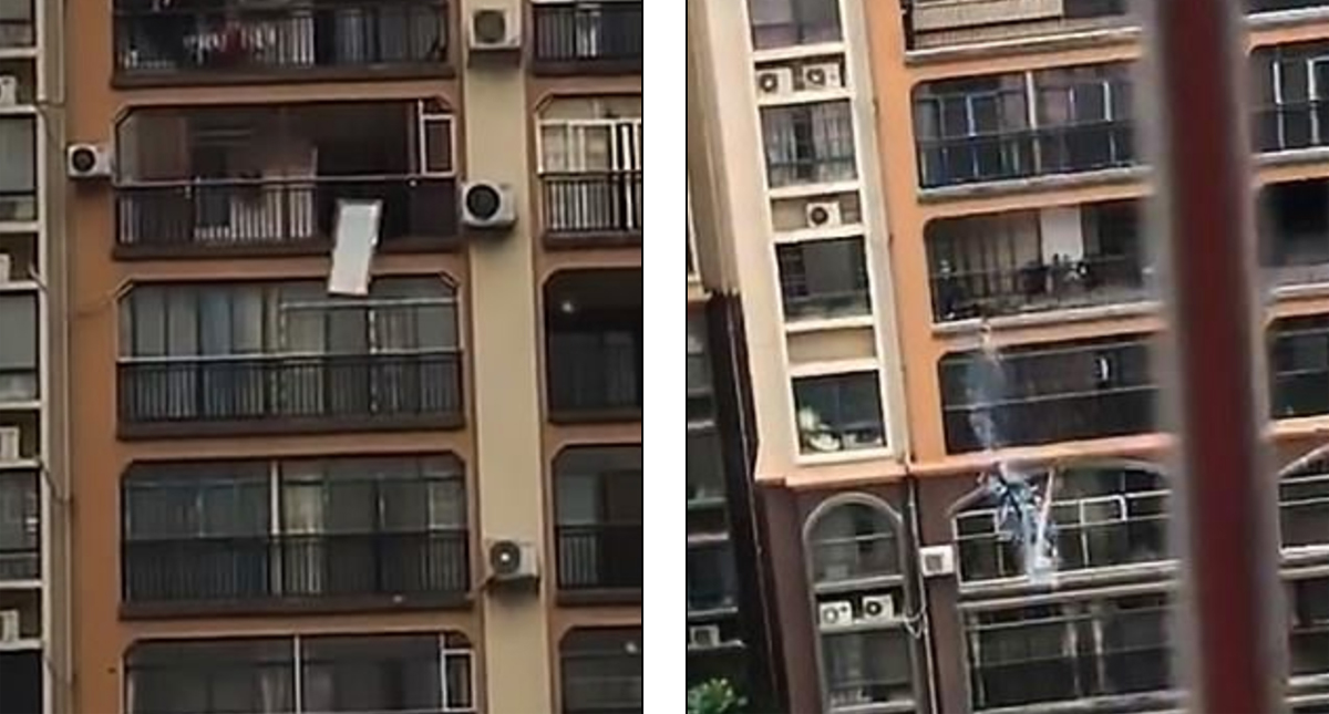 #Video Hombre lanza puertas de cristal tras discutir con su esposa