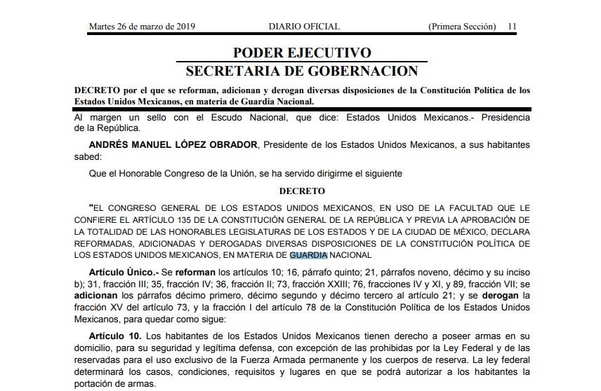 Publican en el DOF decreto para crear la Guardia Nacional - diario-oficial-de-la-federacion
