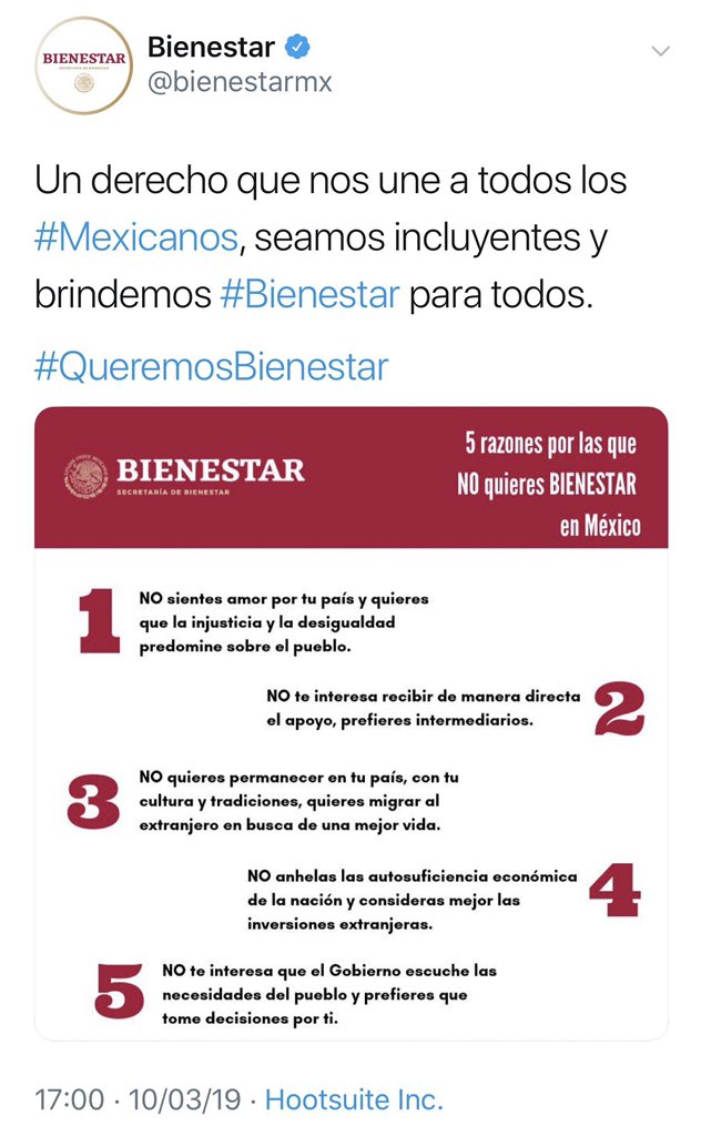 Secretaría del Bienestar critica a la oposición en redes sociales - secretaria-del-bienestar-eror-publicacion