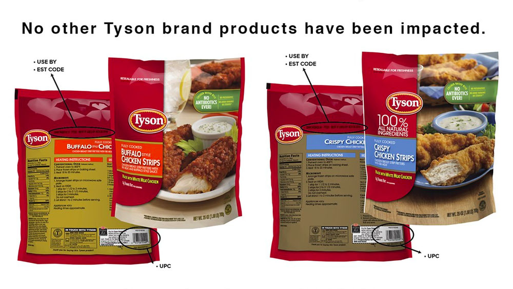 Tyson retira tiras de pollo por presencia de metal