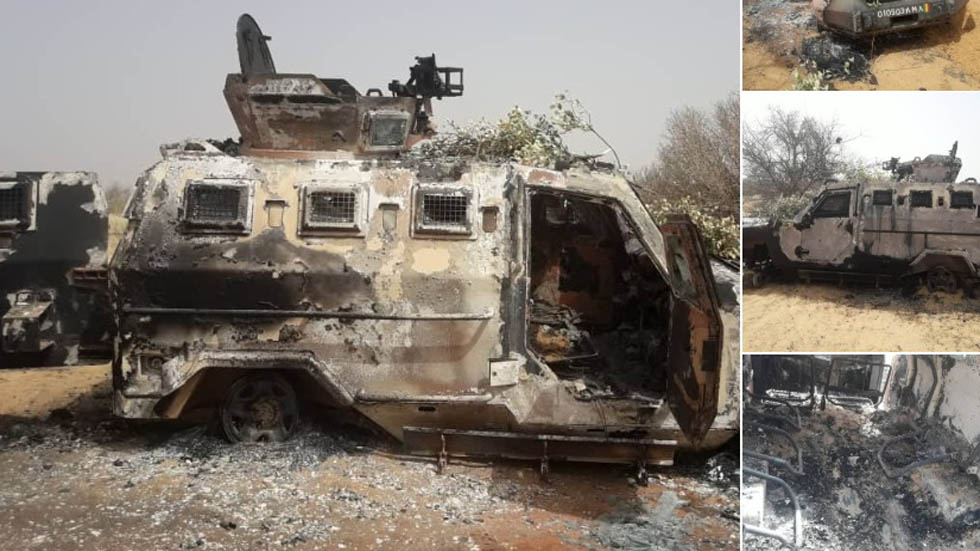 Ataque a base militar mata a 16 soldados de Malí - vehiculos-militares-quemados-en-ataque