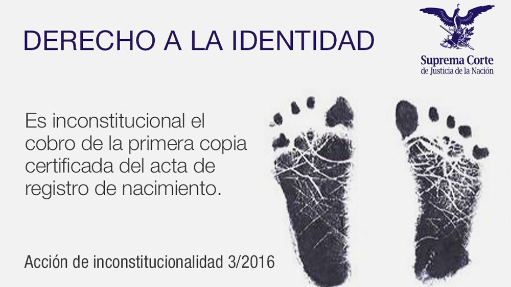 Primera copia certificada de acta de nacimiento debe ser gratuita: SCJN