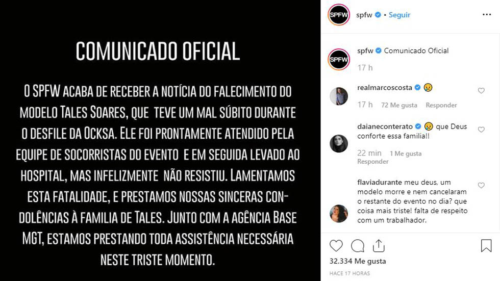 #Video Modelo se desmaya durante pasarela y muere - comunicado-de-la-semana-de-la-moda-de-sao-paulo