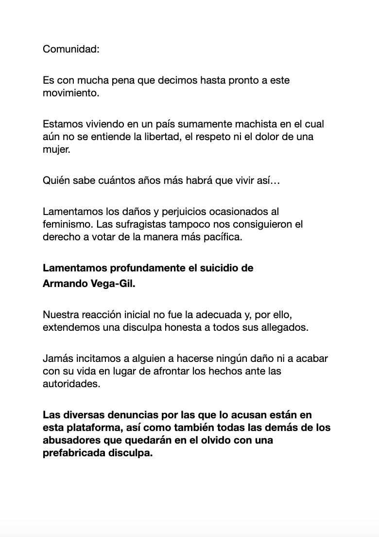 MeTooMúsicosMexicanos cierra cuenta de Twitter - comunicado-metoo