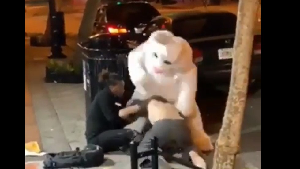 #Video Conejo de pascua ayuda a mujer a golpear a su pareja