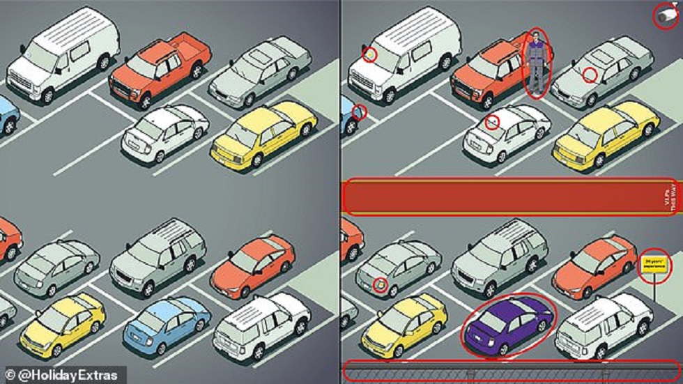 #RetoViral Encuentre las 11 diferencias en menos de 52 segundos - estacionamiento-en-aeropuerto-respuestas