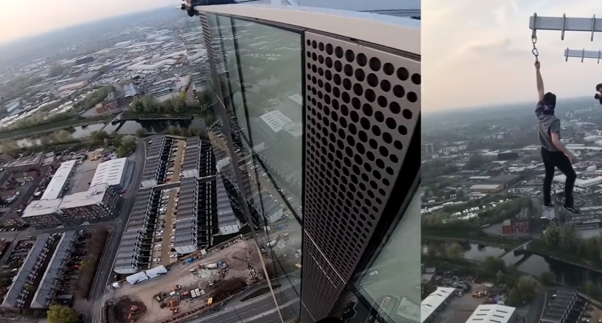 #Video Joven se cuelga de edificio de 44 pisos con solo tres dedos