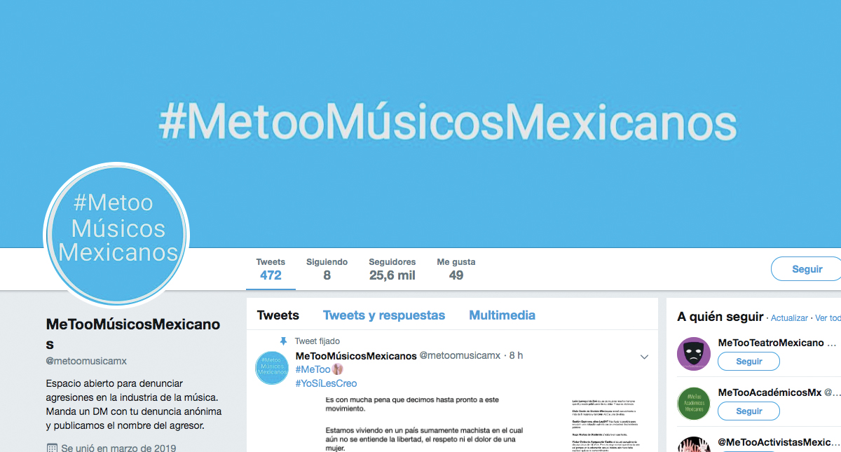 MeTooMúsicosMexicanos cierra cuenta de Twitter