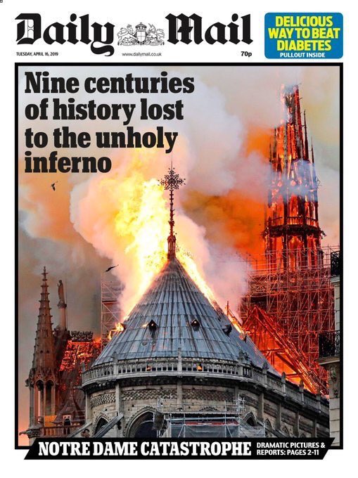 Las portadas de los medios tras el incendio en Notre-Dame - notre-dame-portadas-daily-mail