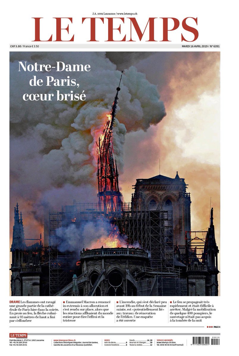Las portadas de los medios tras el incendio en Notre-Dame - notre-dame-portadas-le-temps