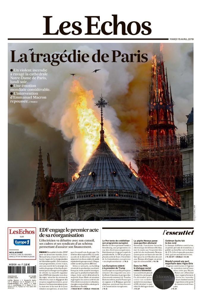 Las portadas de los medios tras el incendio en Notre-Dame - notre-dame-portadas-les-echos