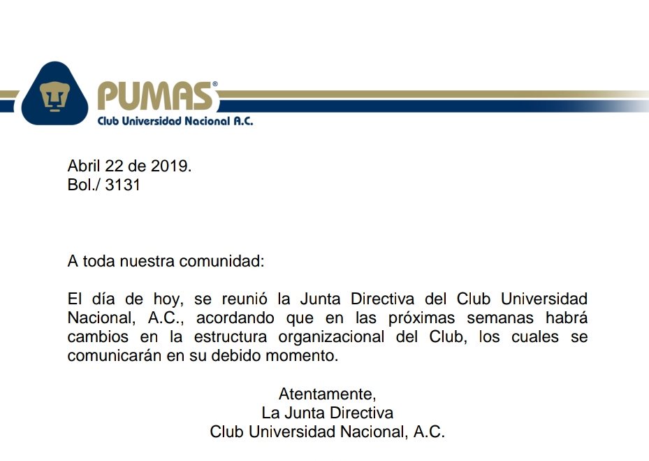Directiva de Pumas anuncia cambios tras derrota ante Cruz Azul - pumas-unam-boletin