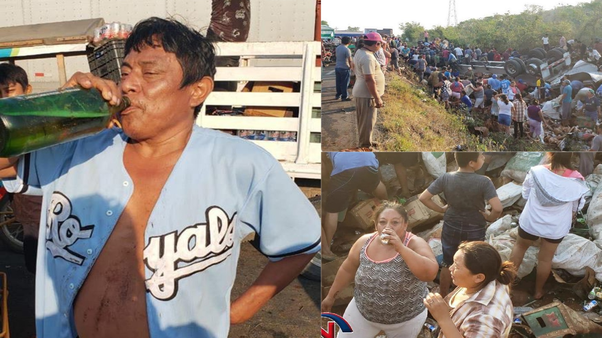 #Video Rapiñan cientos de cervezas tras volcadura de tráiler - robo-de-cervezas-en-carretera-campeche-merida