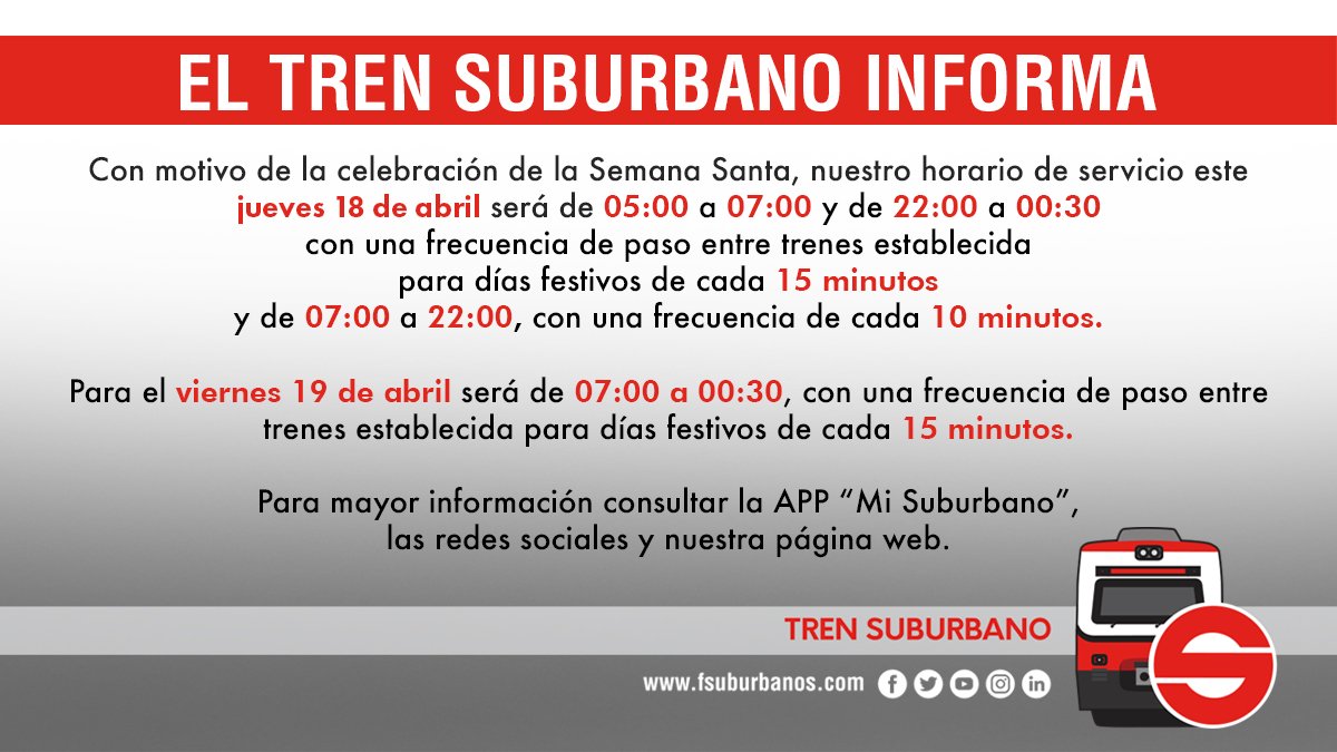 Transporte público operará con horario especial en Días Santos - suburbano
