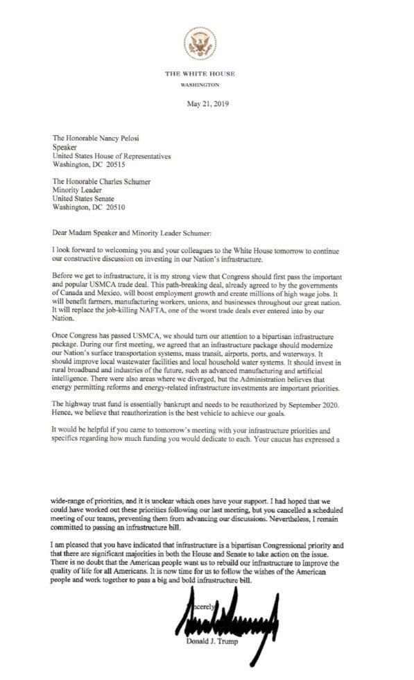 Trump urge a legisladores aprobar el T-MEC - carta-de-donald-trump