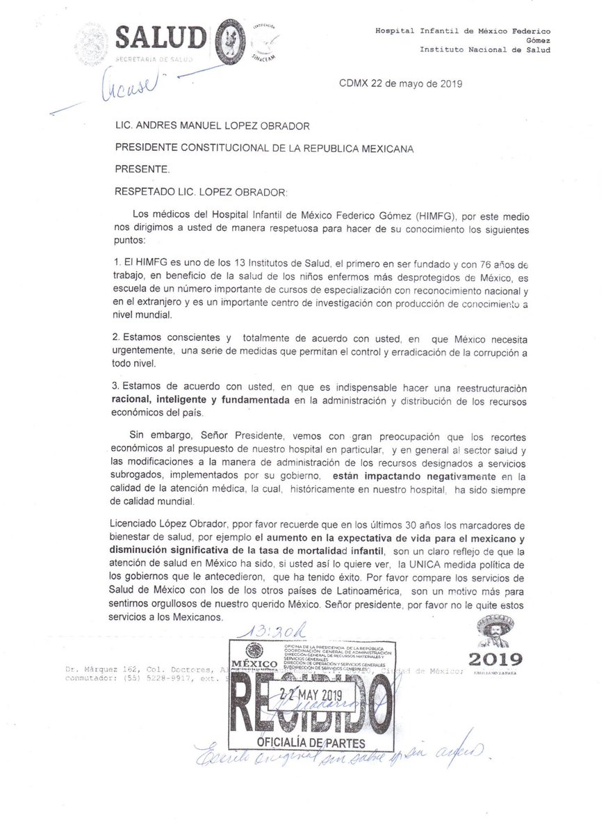 Recortes impactan negativamente en atención: Médicos del Hospital Infantil de México - carta-medicos-1