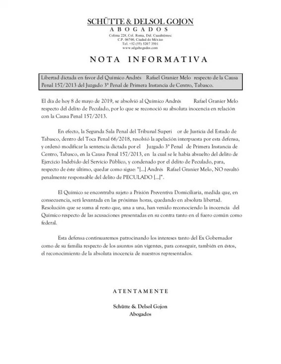 Fui objeto de una persecución política: Andrés Granier - comunicado-abogados-granier