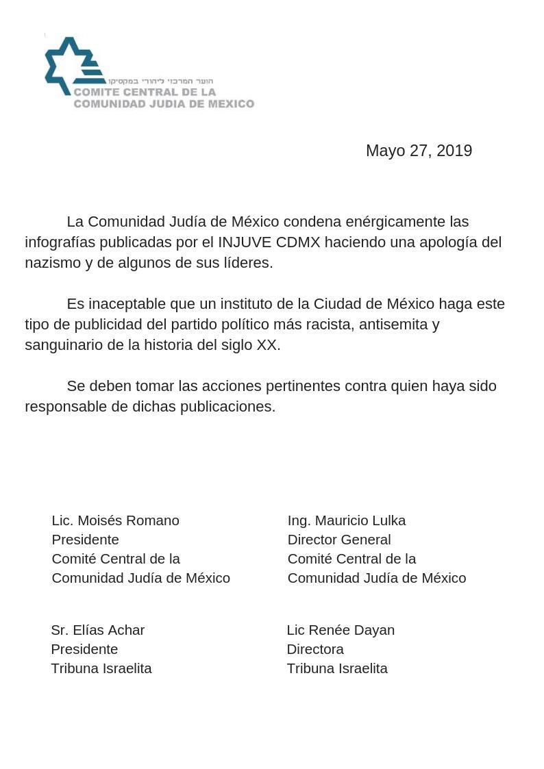 Comunidad Judía condena efeméride nazi del Injuve CDMX - comunicado-de-la-comunidad-judia-de-mexico