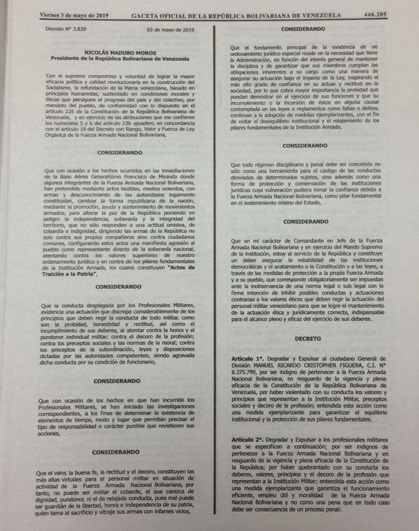 Maduro expulsa a militares implicados en 'Operación Libertad' - decreto-en-gaceta-de-maduro