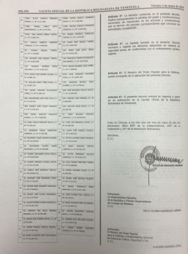Maduro expulsa a militares implicados en 'Operación Libertad' - decreto-gaceta-vzla
