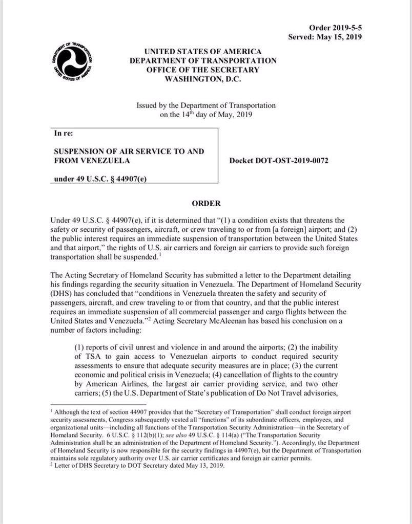 Departamento de Transporte de EE.UU. suspende vuelos a Venezuela - suspencion-vuelos-eeuu-venezuela